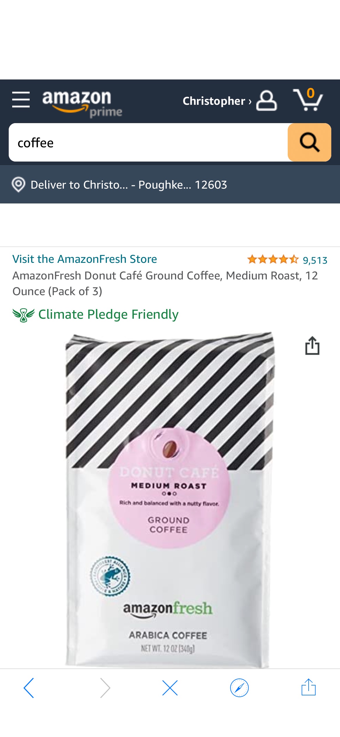 Amazon.com : AmazonFresh Donut Café Ground Coffee, Medium Roast, 12 Ounce (Pack of 3) : Grocery & Gourmet Food咖啡