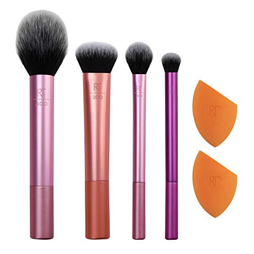 Amazon.com: Real Techniques Everyday Essentials + Sponge Kit, Makeup Brushes & 2 Makeup Blending Sponge Set, For Foundation, Blush, Bronzer, Eyeshadow, & Powder, Vegan Synthetic Bristles, 6 Piece Set 