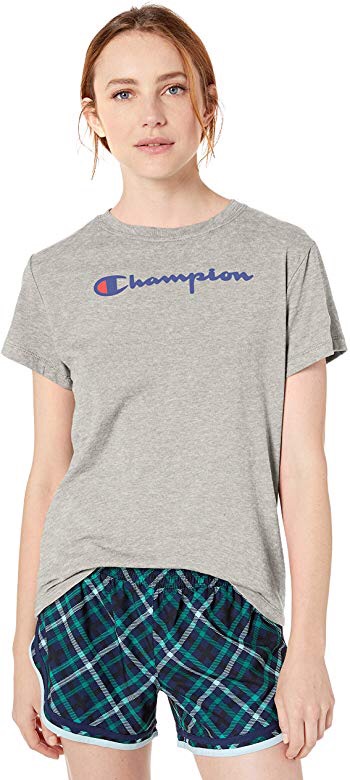 Champion Women's Classic Jersey Short Sleeve Tee, Oxford Gray, Large at Amazon Women’s Clothing store 女款T恤