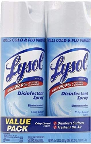 四罐消毒喷雾Lysol Disinfectant Spray, Crisp Linen Scent, Twin Pack, 2 x 12.5 oz, 4 Pack: Health & Personal Care