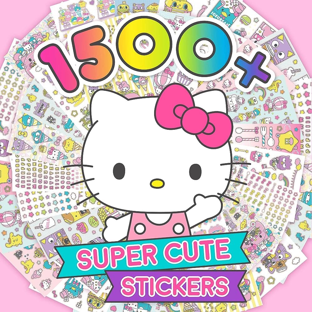 Sanrio Hello Kitty 和朋友们 1500 多种超可爱卡哇伊贴纸，Hello Kitty 巧克力猫 My Melody Keroppi Badtz-Maru Pompompurin，送给儿童、青少年女孩成人的可爱礼物