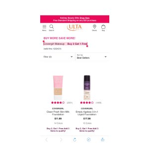 Covergirl 化妆品,买二送一