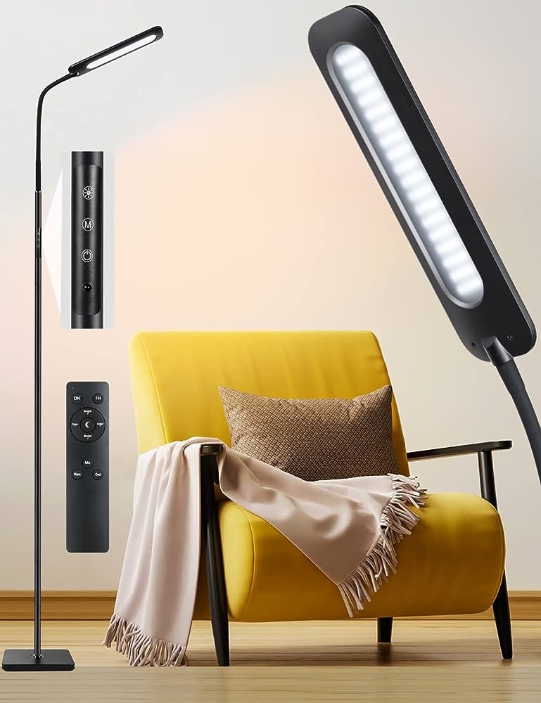 ALongDeng LED Floor Lamp, Dimmable Floor Lamps with Remote, Adjustable 3000K-6500K Colors & 5 Brightness Levels Standing Lamp, Adjustable Height Flexible Gooseneck, for Living Room, Bedroom, Office - 
