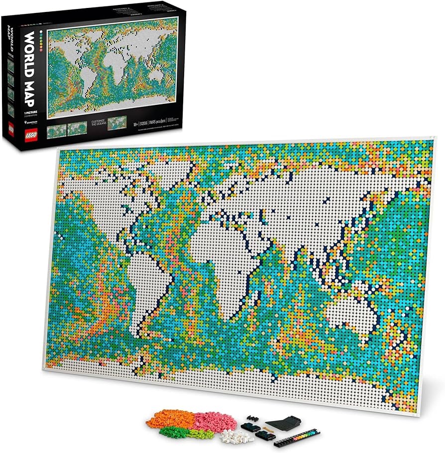 Amazon.com: LEGO Art World Map 31203 Building Set - Collectibe Wall Art for Adults, Featuring Accompanying Soundtrack, Great Home Office Decor for Passionate Travelers, DIY Creators, and Map Enthusias