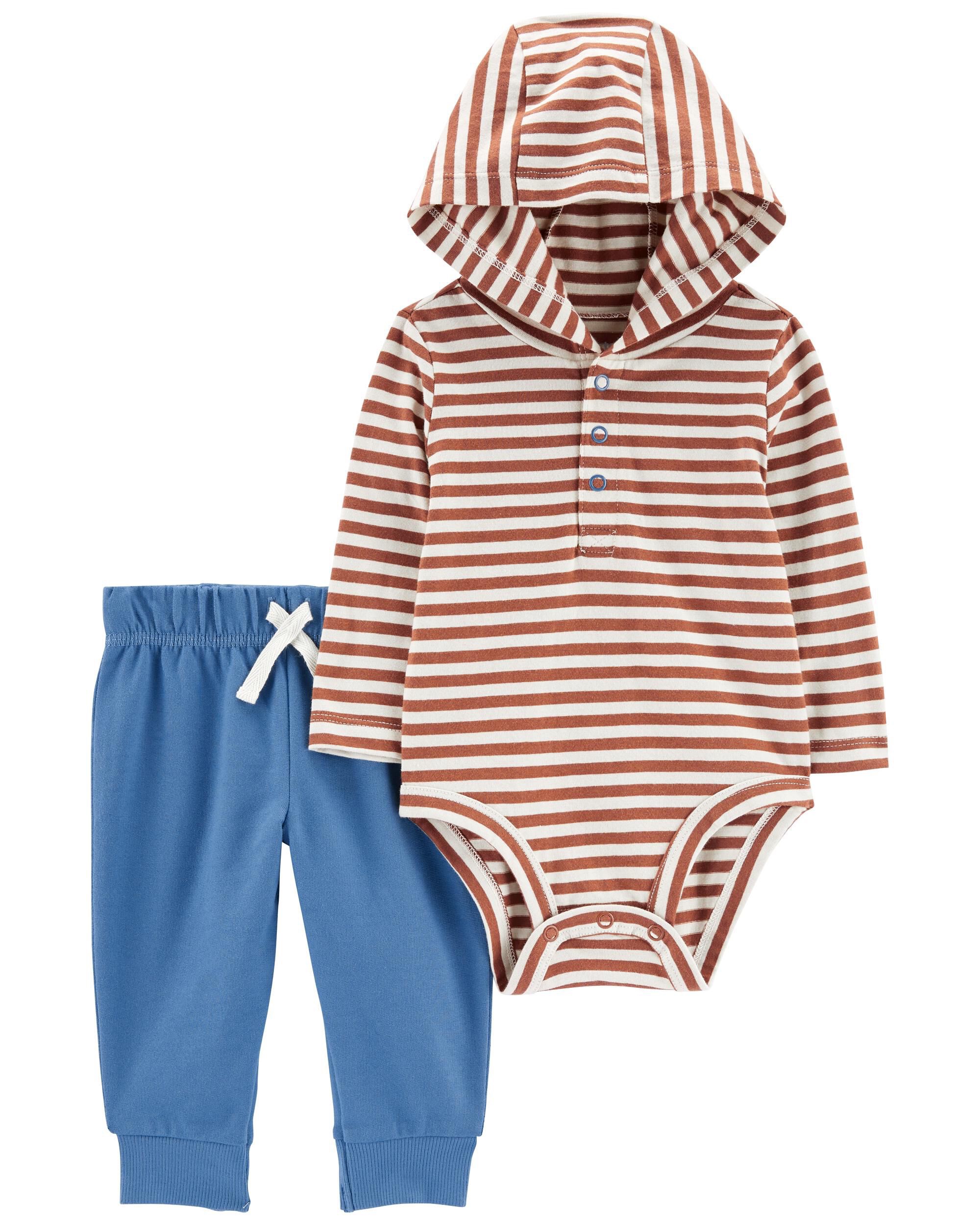 Brown/Blue Baby 2-Piece Hooded Bodysuit Pant Set | carters.com