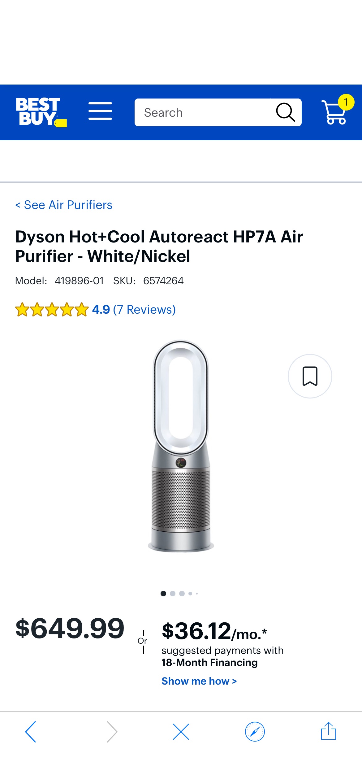 Dyson Hot+Cool Autoreact HP7A Air Purifier White/Nickel 419896-01 - Best Buy