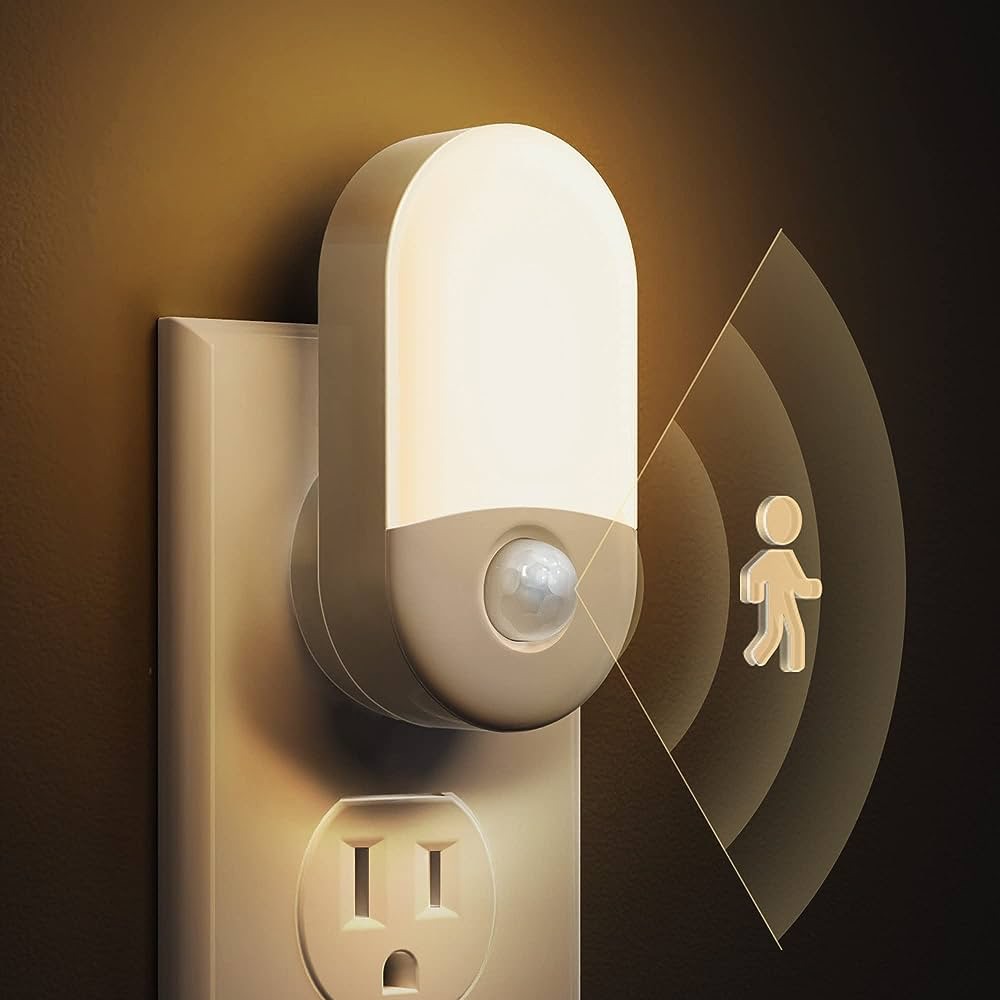 Motion Sensor Night Light Plug in, 2 Pack LOHAS Motion Activated Night Light Warm White 3000K, Plug Into Wall Motion Sensor Night Light for Kids, Bathroom Light, Adjustable Brightness, Bedroom Light -