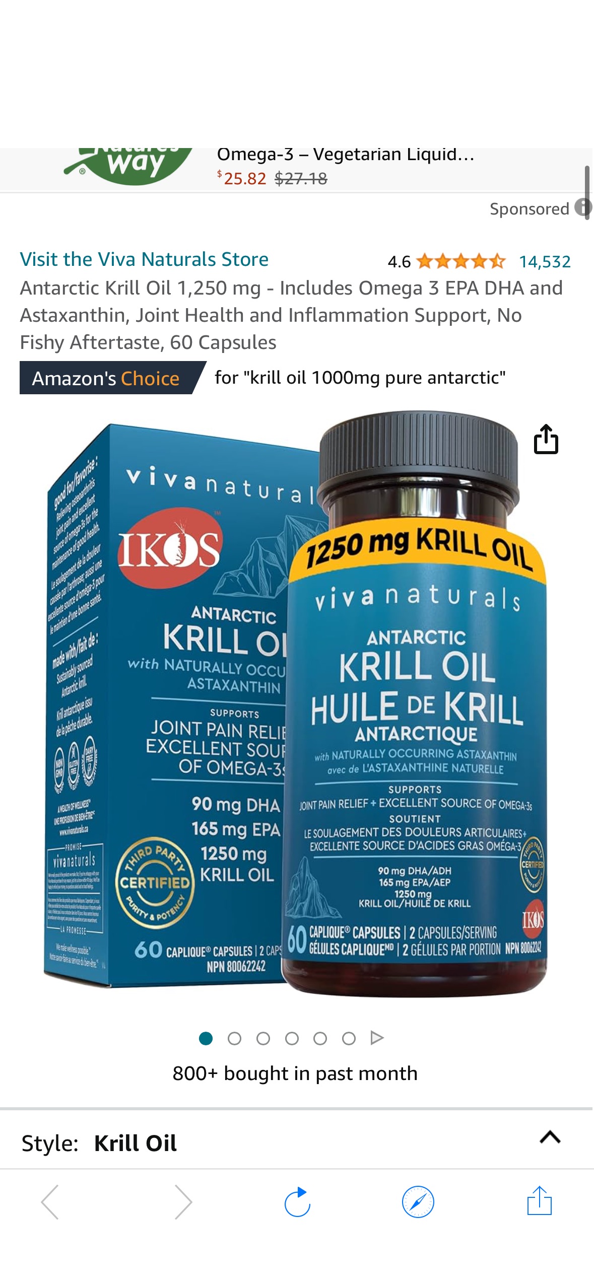磷虾油没有鱼腥味。Antarctic Krill Oil 1,250 mg - Includes Omega 3 EPA DHA and Astaxanthin, Joint Health and Inflammation Support, No Fishy Aftertaste, 60 Capsules : Amazon.ca: Health & Personal Care