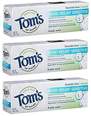 Tom's of Maine, Natural Rapid Relief Sensitive Toothpaste, Natural Toothpaste, Sensitive Toothpaste, Fresh Mint, 4 Ounce, 3-Pack : Beauty
