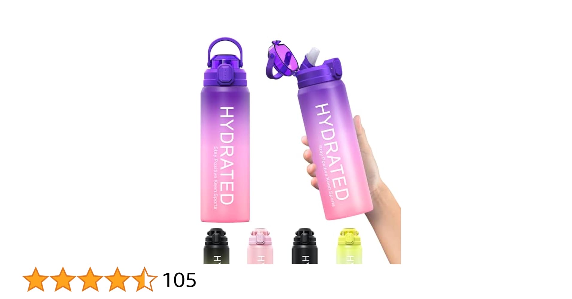 Y&3 32oz Water Bottle with Straw & Time Marker, Motivational Water Bottle with Handle, Leakproof, Tritan BPA Free Water Jug, for Fitness, Gym, Outdoor (Purple Pink Gradient)