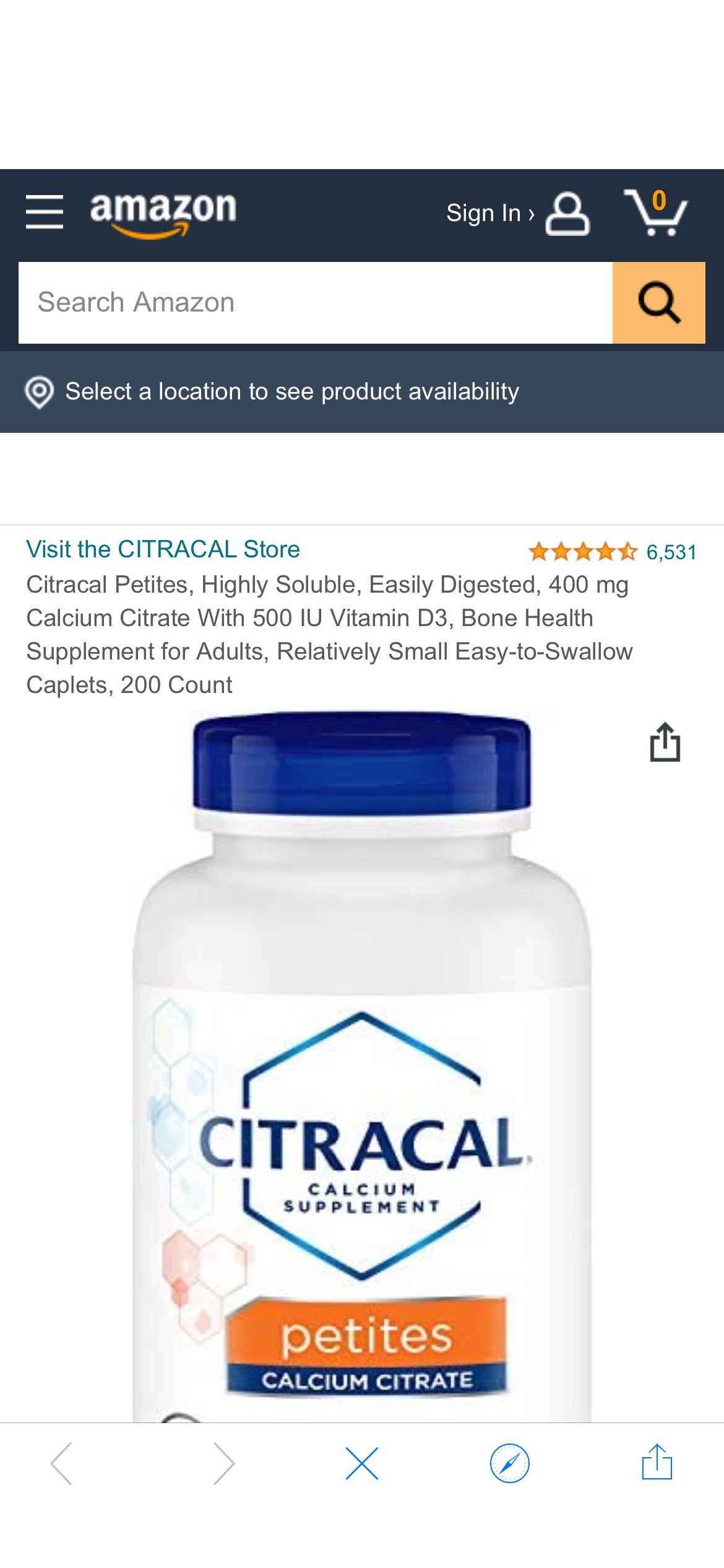 Citracal 钙片400 mg Calcium Citrate With 500 IU Vitamin D3