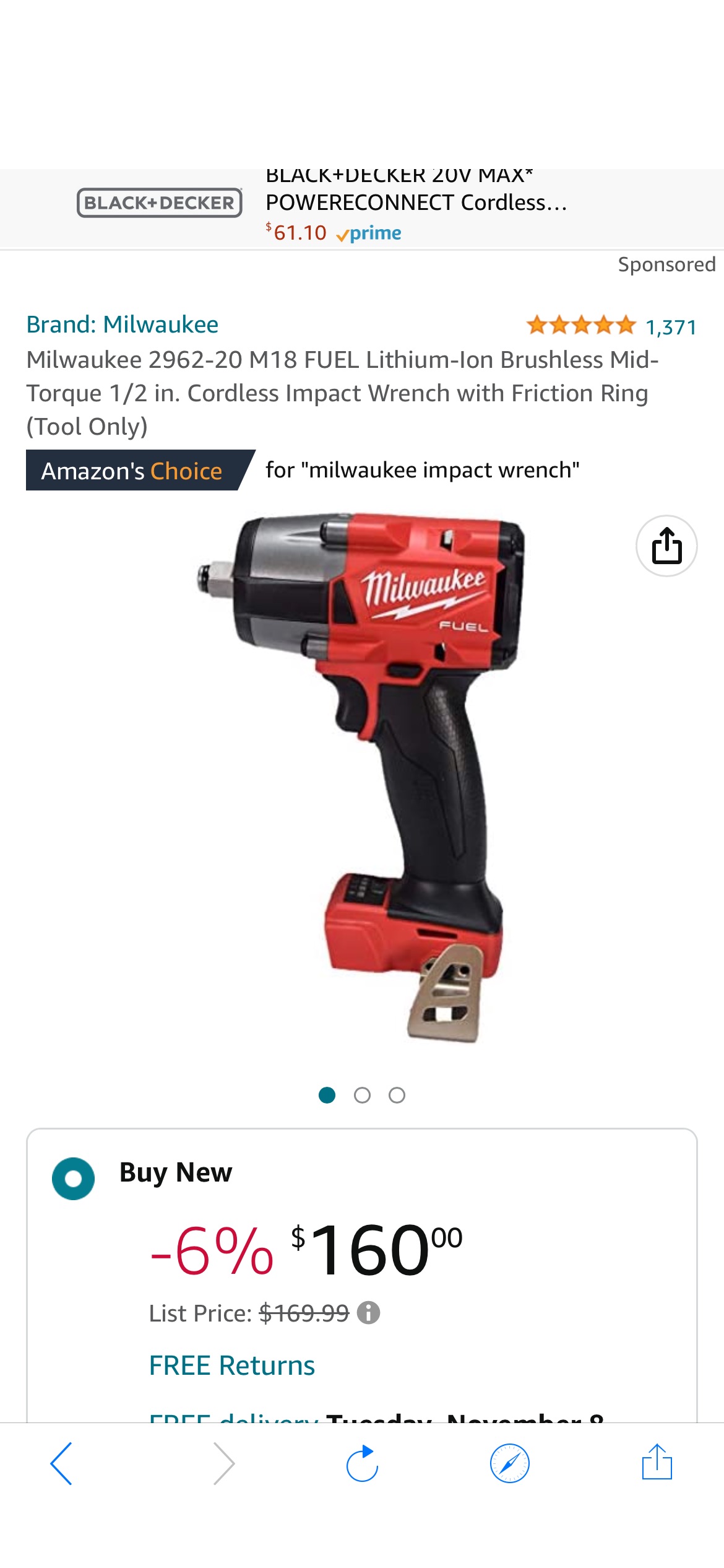 Milwaukee 2962-20 M18 FUEL Lithium-Ion Brushless Mid-Torque 1/2 in. Cordless Impact Wrench with Friction Ring (Tool Only) - - Amazon.com