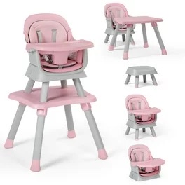 HAOUUCYIN 4-in-1 Baby High Chair Portable Dining Chairs Eat & Play with Five-Point, Double-Layer Dinner Plate and Toy Rack, 9.48 lbs Pink - Walmart.com