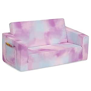 Delta Children Cozee 折叠式 2 合 1 儿童沙发转躺椅，粉色扎染