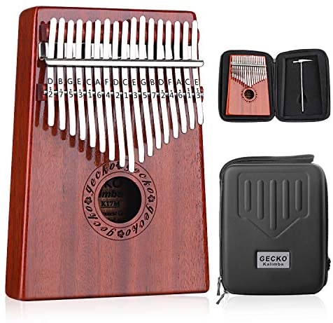 时尚木纹17键拇指钢琴套装限时促销GECKO Kalimba 17 Keys Thumb Piano with Waterproof Protective Box,Tune Hammer and Study Instruction,Portable Mbira Sanza Finger Piano