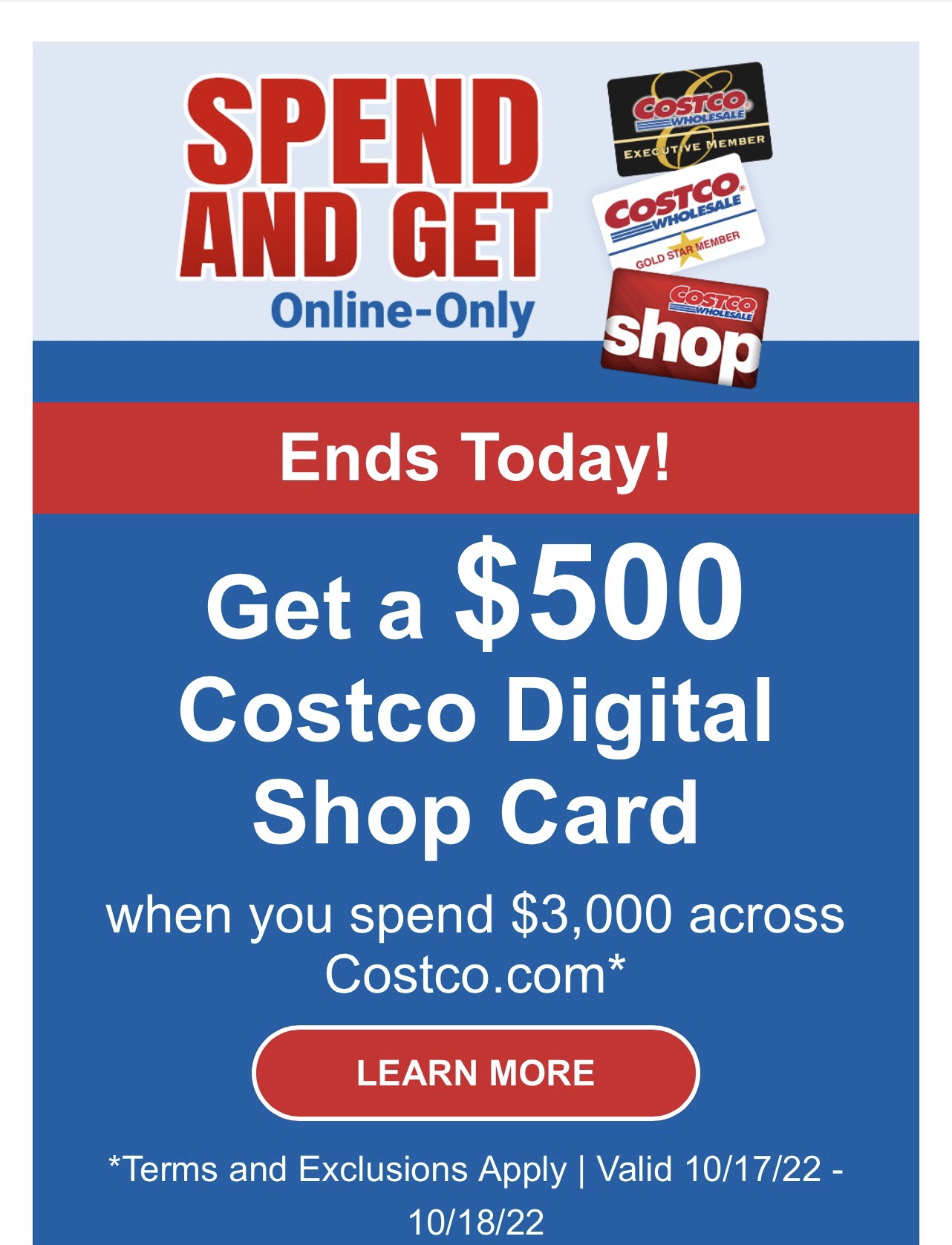 Costco网站满3000送500购物卡