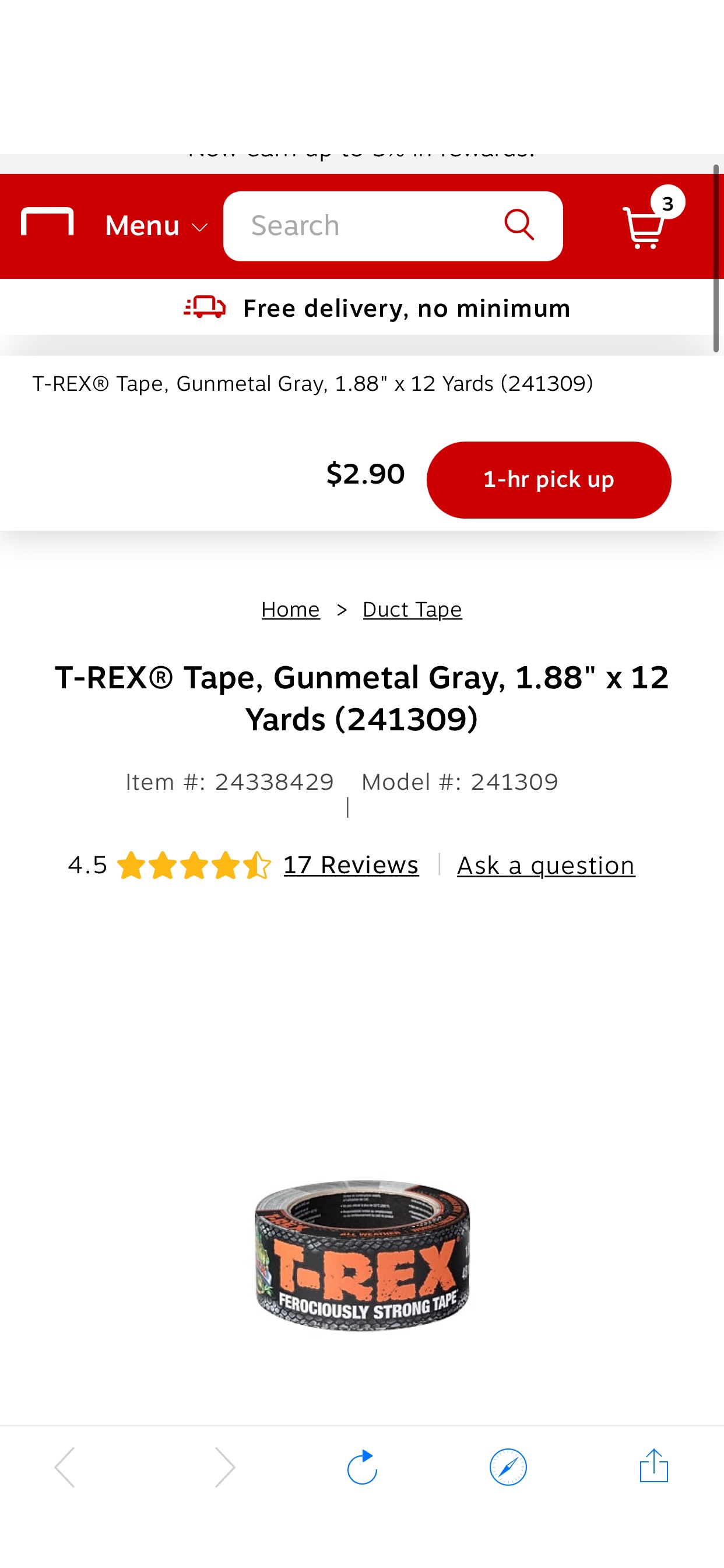 T-REX® Tape, Gunmetal 胶布Gray, 1.88" x 12 Yards (241309) at Staples
