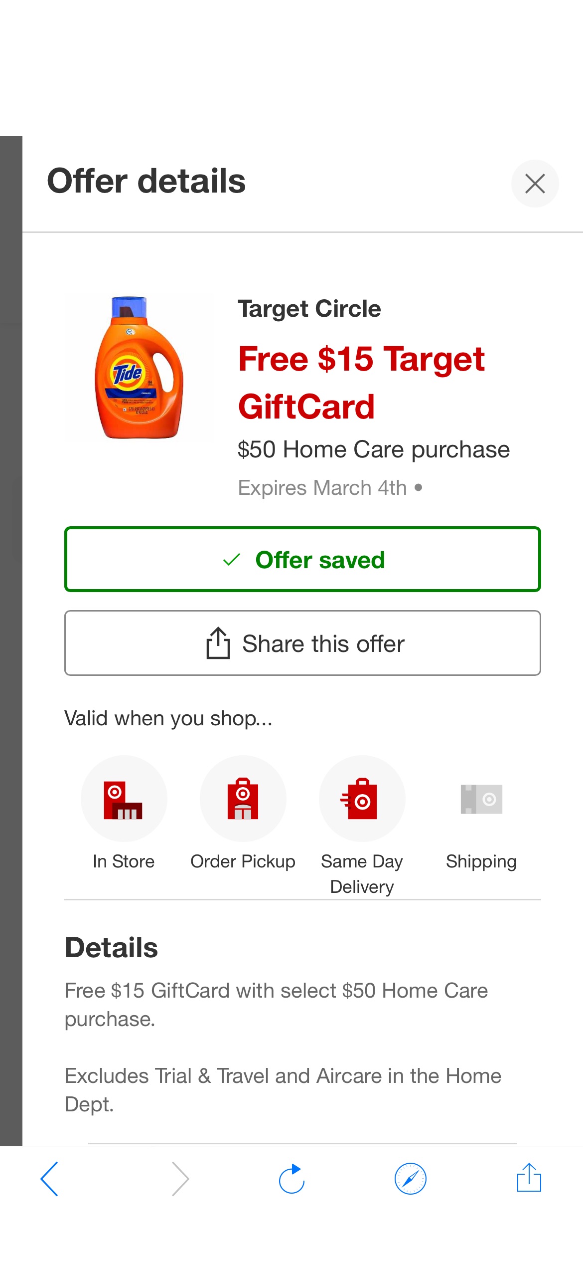 Target circle offer $50 送$15礼卡