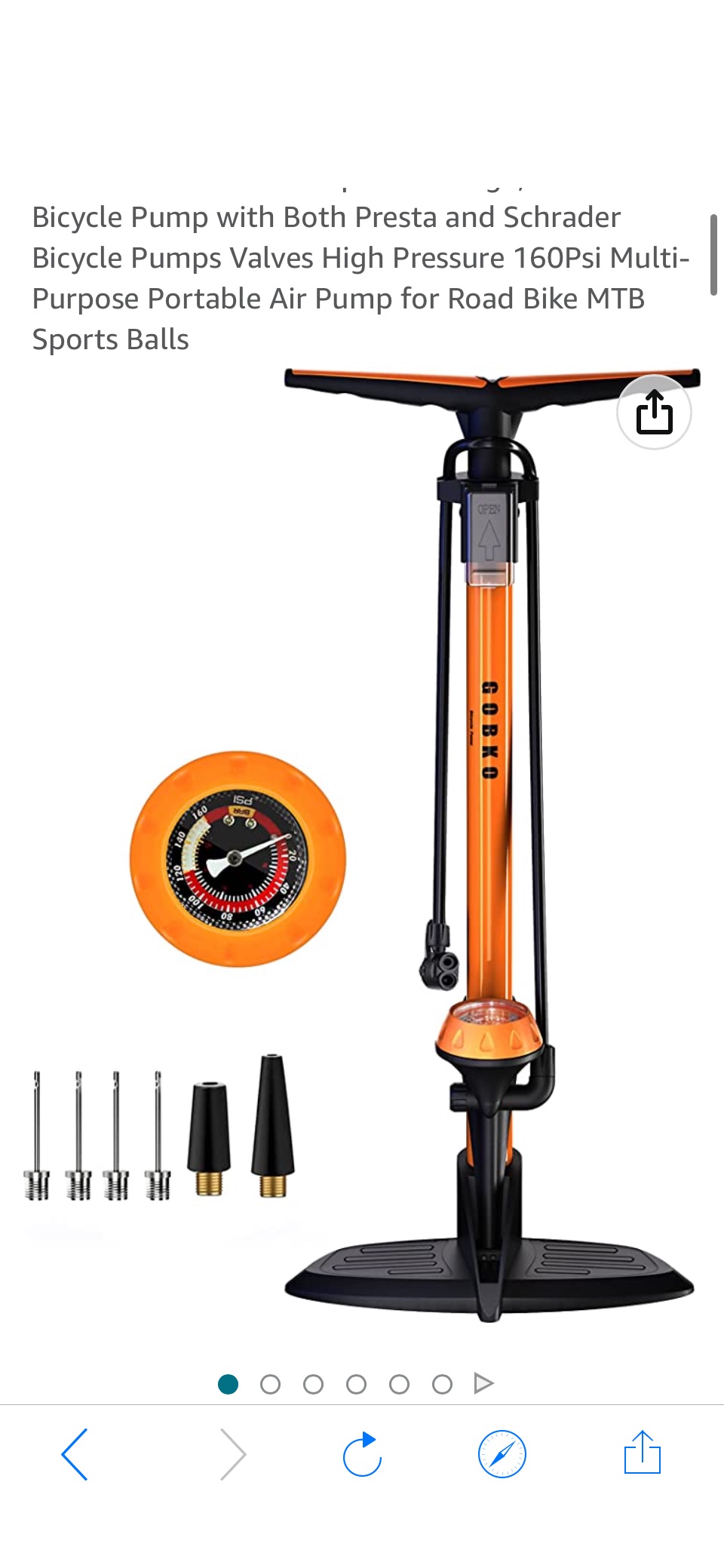 Amazon.com : GOBKO Bike Floor Pump with Gauge,Floor Bicycle Pump with Both Presta and Schrader Bicycle Pumps Valves High Pressure 160Psi Multi-Purpose Air Pump for Road Bike MTB Sports Balls : Sports & Outdoors原价32.99