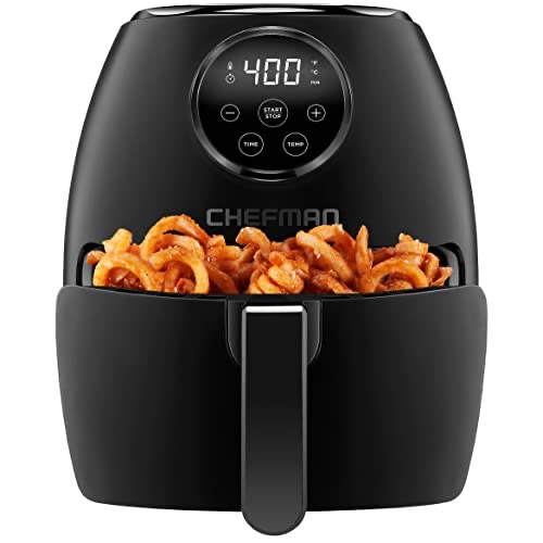 Amazon.com: CHEFMAN Small Air Fryer Healthy Cooking, 3.6 Qt, User Friendly, Nonstick, Digital Touch Screen, Dishwasher Safe Basket, w/ 60 Minute Timer & Auto Shutoff, Matte Black, Cookbook Included : Home & Kitchen