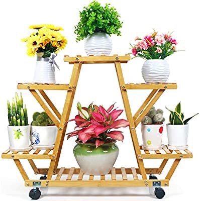 foldify Bamboo Plant Stand with Wheels