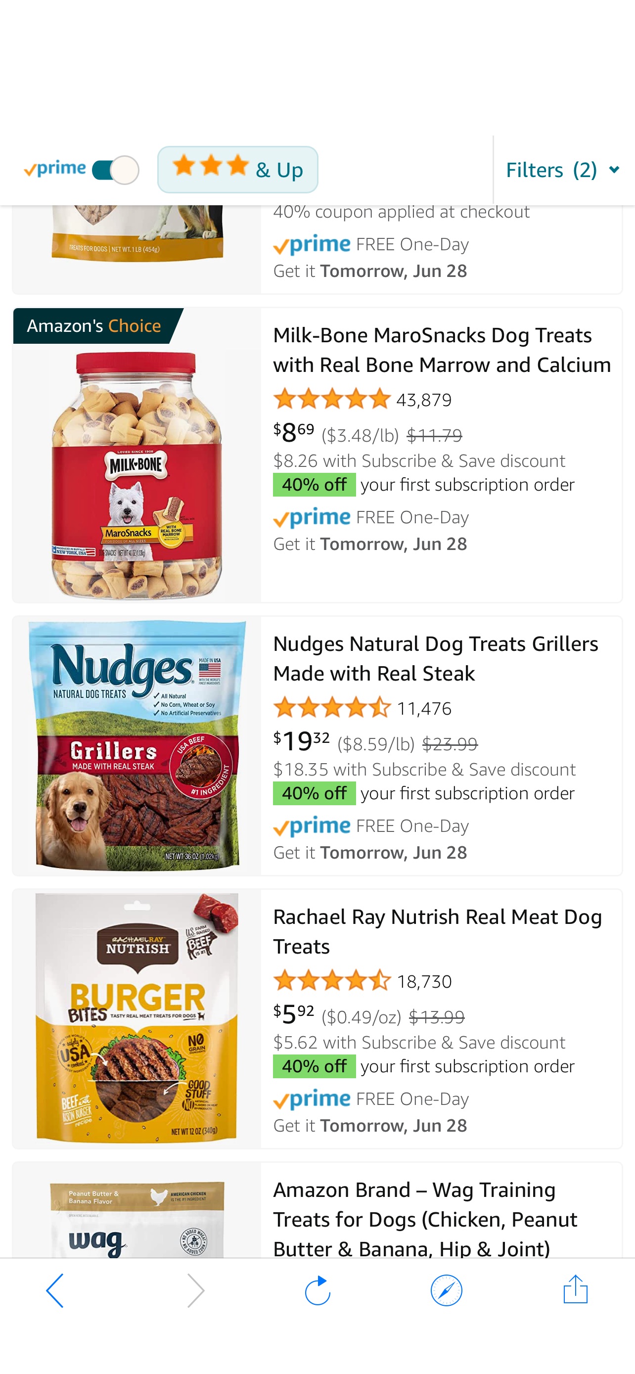Amazon自营品牌 宠物零食促销 全部额外6折 .com: pet treats - 3 Stars & Up / Prime Eligible