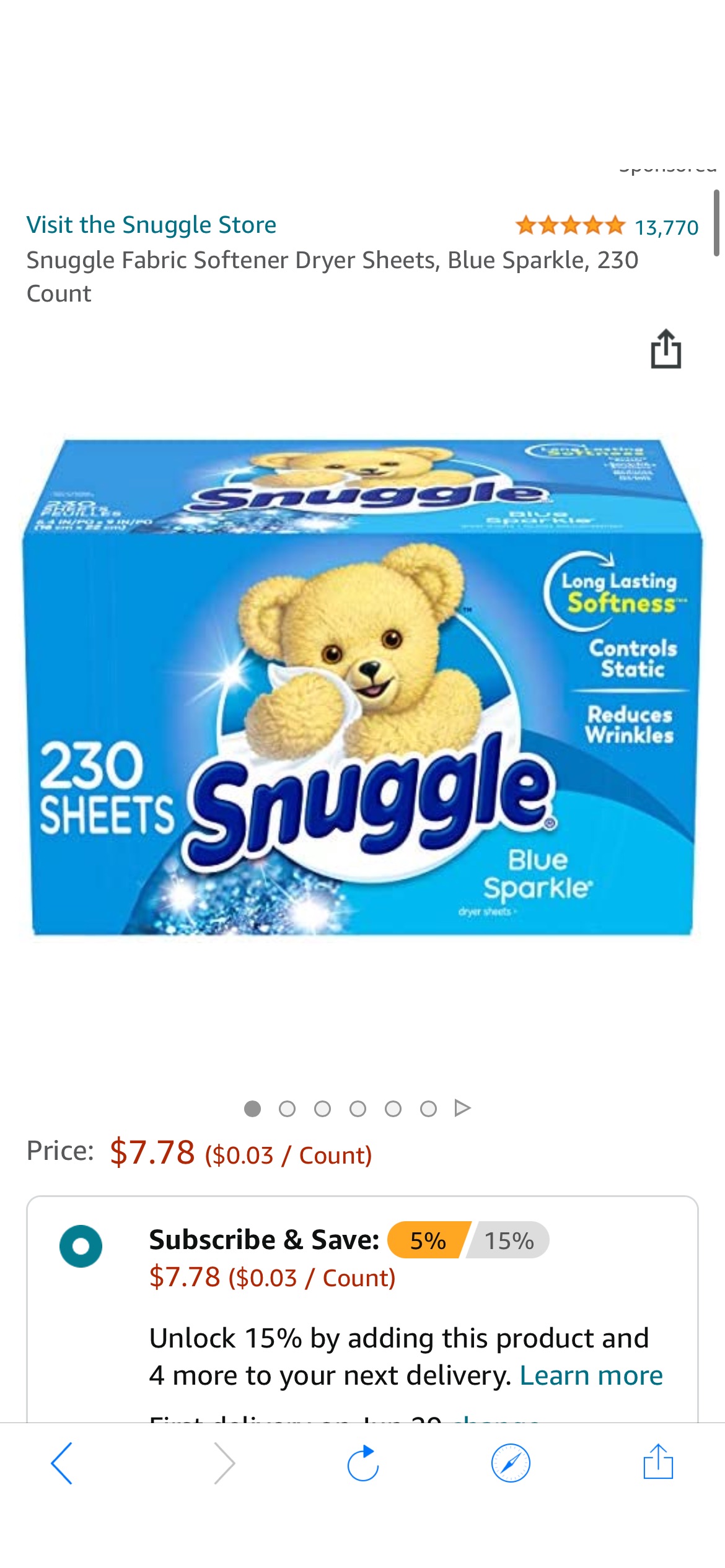 Snuggle Fabric Softener Dryer Sheets, Blue Sparkle, 230 Count : Health & Household 烘干纸