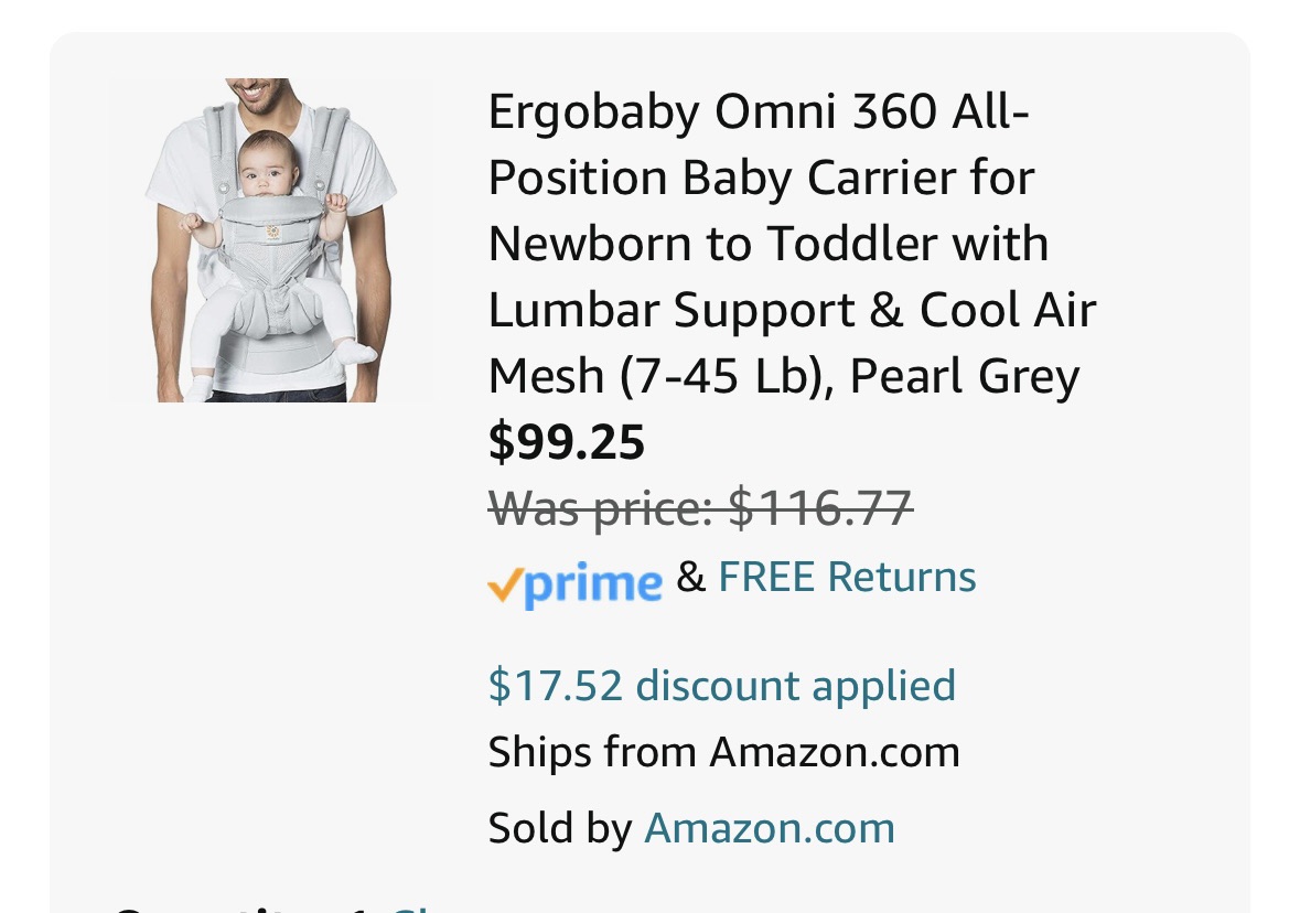 Amazon.com : Ergobaby Omni 360 All-Position Baby Carrier for Newborn to Toddler with Lumbar Support & Cool Air Mesh (7-45 Lb), Pearl Grey : Baby