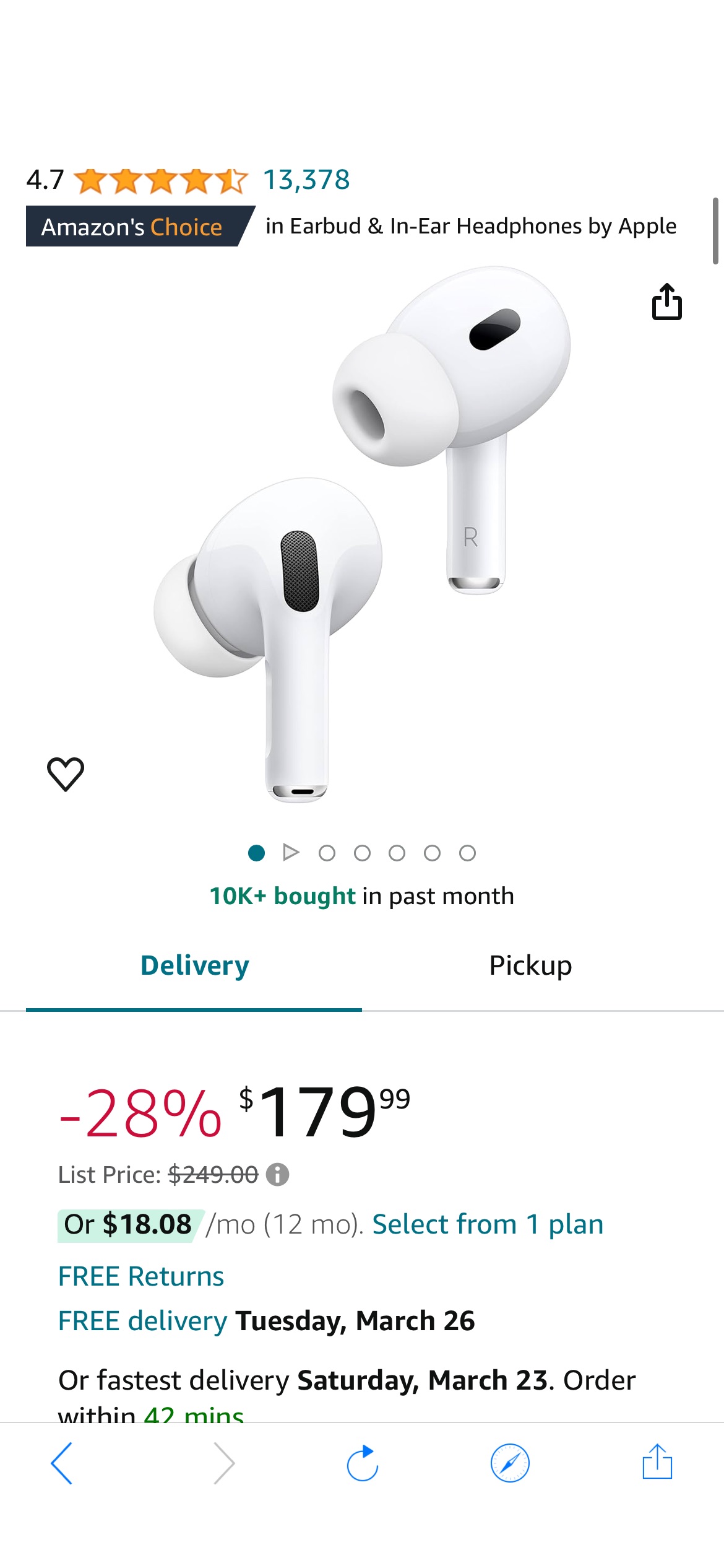 Amazon.com: Apple AirPods Pro (2nd Generation) Wireless Ear Buds with USB-C Charging, Up to 2X More Active Noise Cancelling Bluetooth Headphones, Transparency Mode, Adaptive Audio, Personalized Spatia