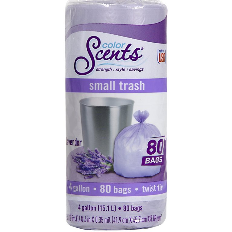 Color Scents Small Trash Bags, 4 Gallon, 80 Bags (Lavender Scent, Twist Tie) - 垃圾袋Walmart.com