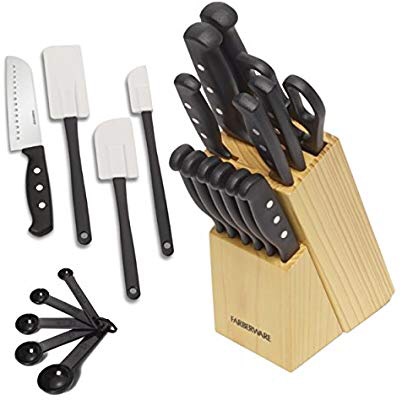 Farberware 5152501 'Never Needs Sharpening' 22-Piece Triple Rivet Stainless Steel Knife Block Set with Kitchen Tool Set 厨房22件套