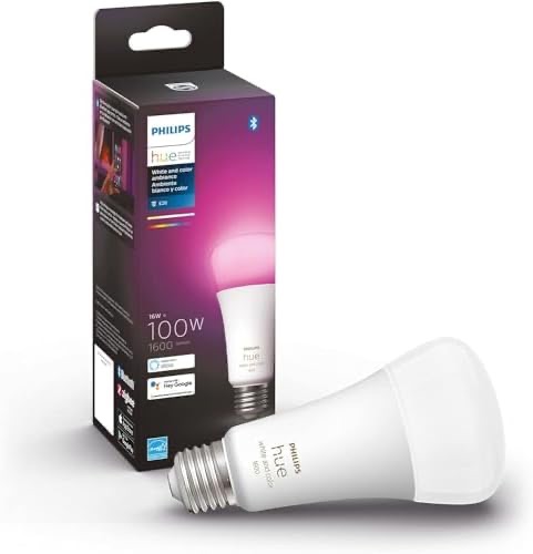 Philips Hue Smart 100W A21 LED Bulb - White and Color Ambiance Color-Changing Light - 1 Pack - 1600LM - E26 - Indoor - Control with Hue App - Works with Alexa, Google Assistant and Apple Homekit - Ama