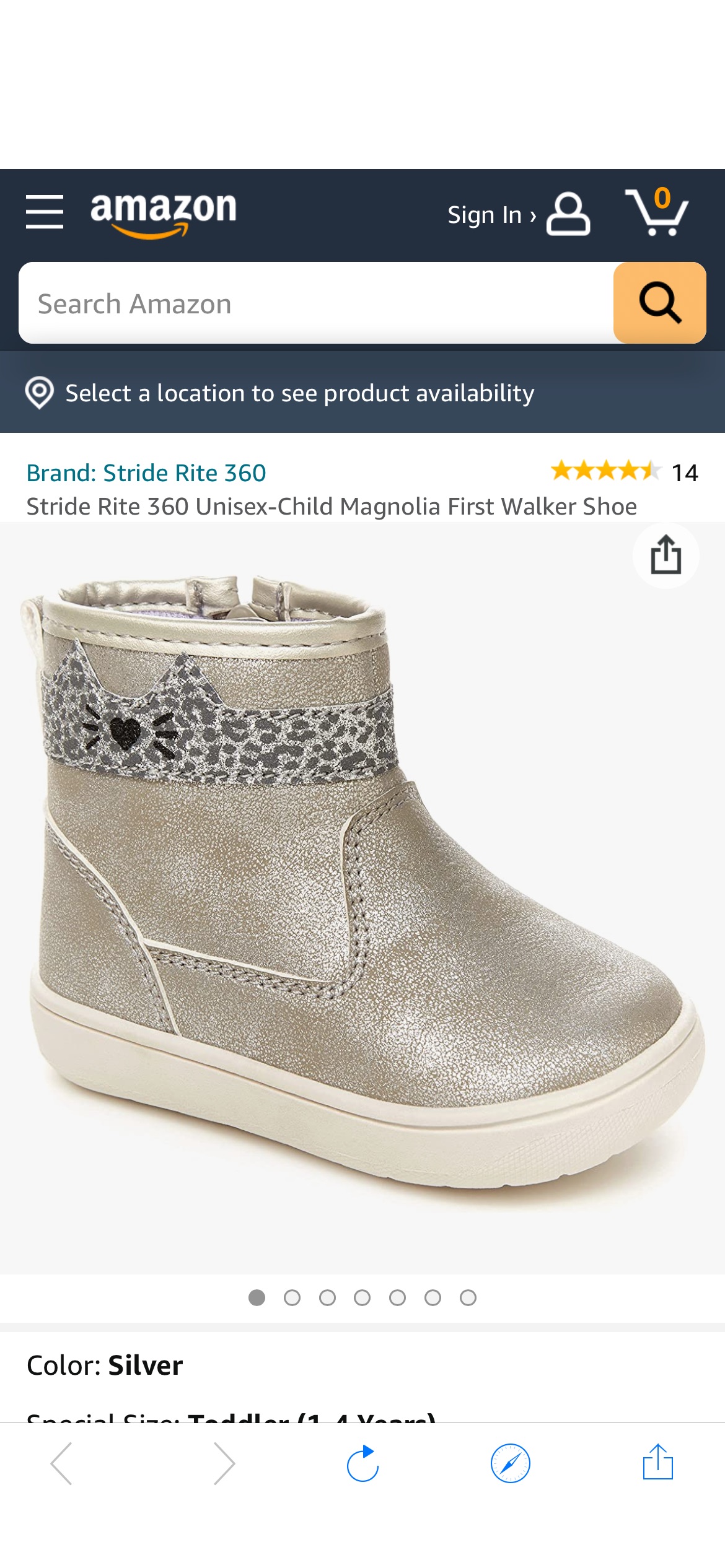 Amazon.com | Stride Rite 360 Infant and Toddler Girls Magnolia First Walker Shoe, Silver | Boots 6码白菜价