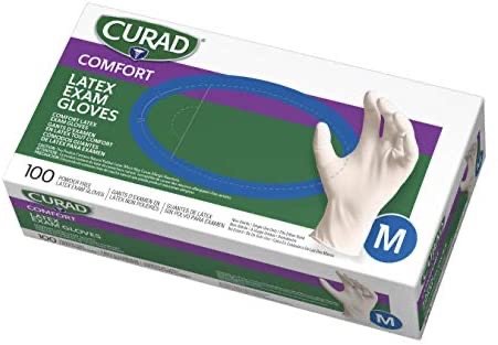 Curad Disposable Medical Latex Gloves, Medium, 100 Ct