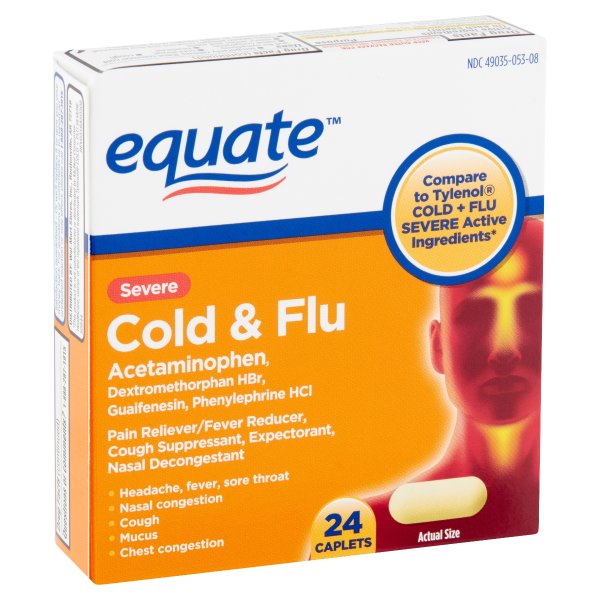 Equate Severe Cold & Flu Relief Caplets, 24 Count