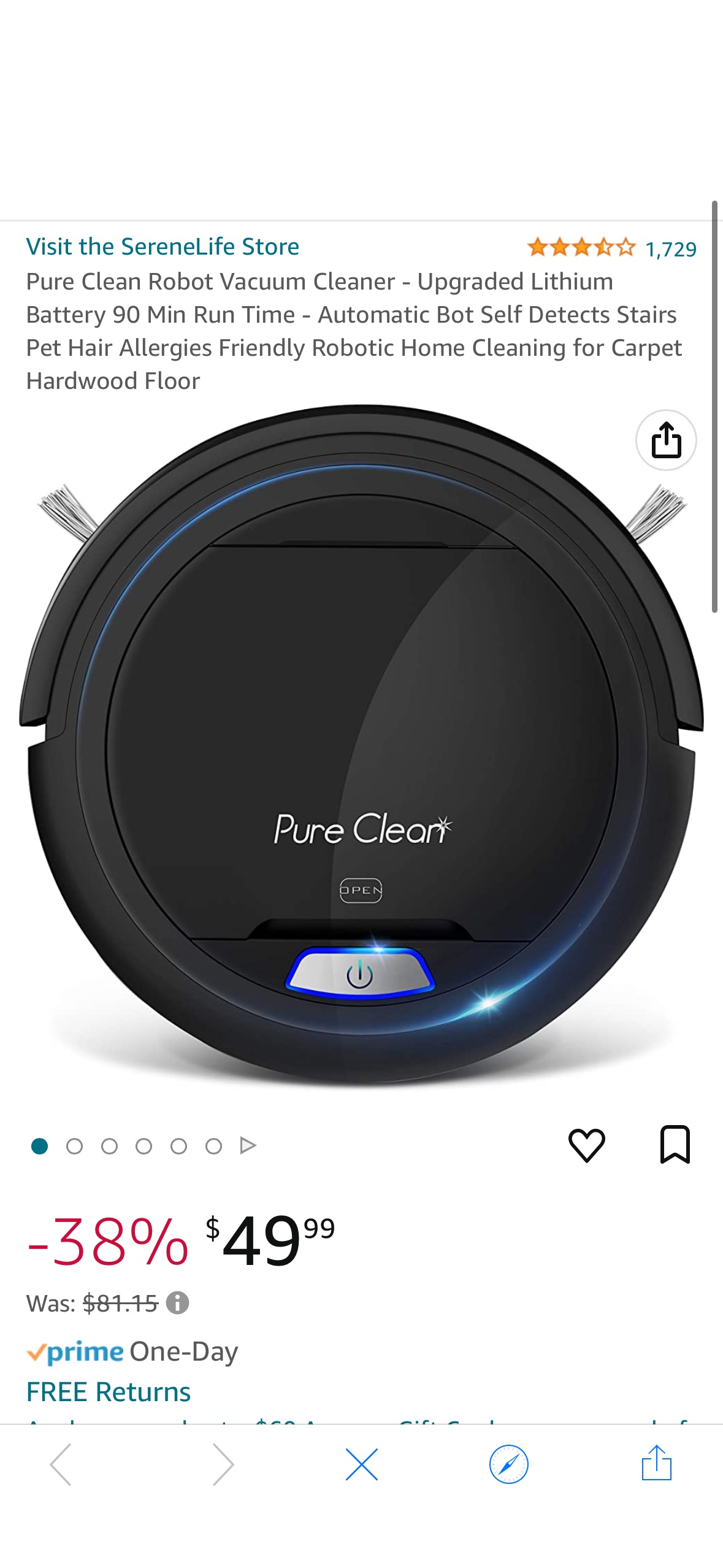 Amazon.com: Pure Clean Robot Vacuum Cleaner - Upgraded Lithium Battery 90 Min Run Time - Automatic Bot Self Detects Stairs Pet Hair