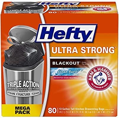 Ultra Strong Tall Kitchen Trash Bags, Blackout, Clean Burst, 13 Gallon, 80 Count