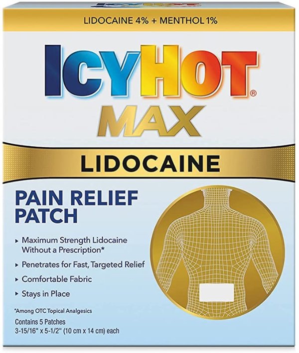 Max Strength Lidocaine Plus Menthol Pain Relief Patches for Back or Large Area (5 Count)
