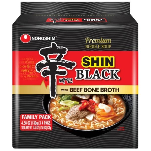 Nongshim Spicy Pot-au-feu Flavor Shin Black Noodle Soup, 4.58 oz, (Pack of 4711