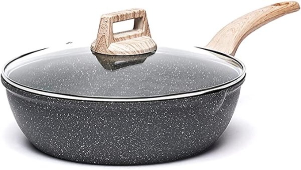 CAROTE Nonstick Deep Frying Pan with Lid, 9.5 Inch