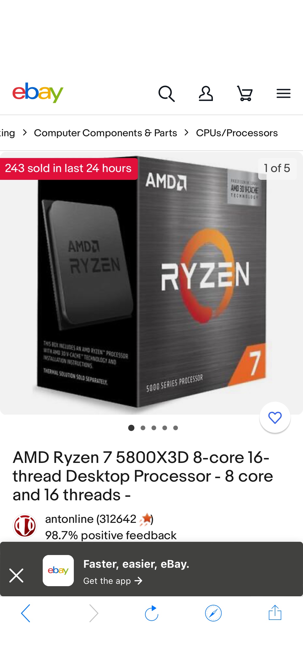 AMD Ryzen 7 5800X3D 8-core 16-thread Desktop Processor - 8 core and 16 threads - 472000262038 | eBay