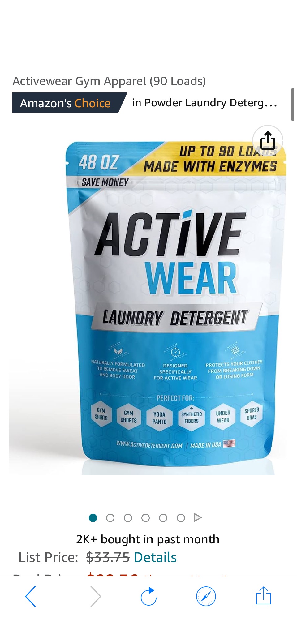 Amazon.com: Active Wear Laundry Detergent & Soak - Formulated for Sweat and Workout Clothes - Natural Performance Concentrate Enzyme Booster Deodorizer - Powder Wash for Activewear Gym Apparel (90 Loads) : Health & Household原价33.75