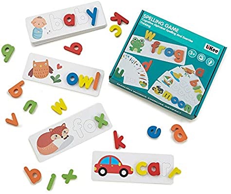 Amazon.com: LIKEE See and Spell Learning Toys Sight Words Games Matching Letter Puzzles Montessori Preschool Educational Toys Age 3+ Years Old (28 Flash Cards and 52 WoodenAlphabet Blocks):