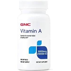 Amazon.com: GNC Vitamin A 3000mcg (10000IU), 180 Softgels, Promotes Normal Vision and Healthy Skin: Health & Personal Care维他命A