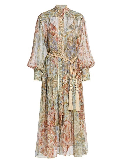 Zimmermann Lucky Bound Puff-Sleeve Floral Silk Midi Dress | SaksFifthAvenue群