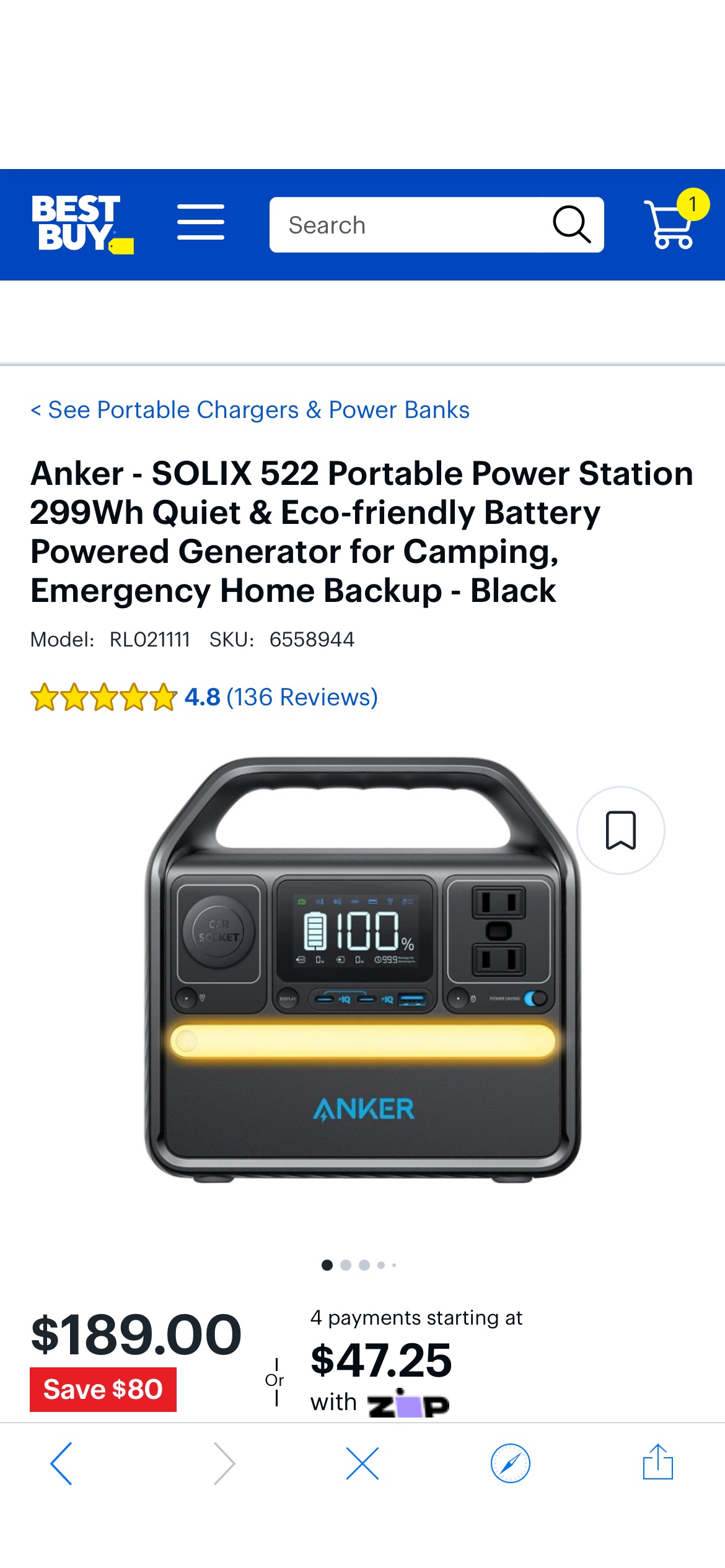 Anker SOLIX 522 Portable Power Station 299Wh Quiet & Eco-friendly Battery Powered Generator for Camping, Emergency Home Backup Black RL021111 - Best Buy