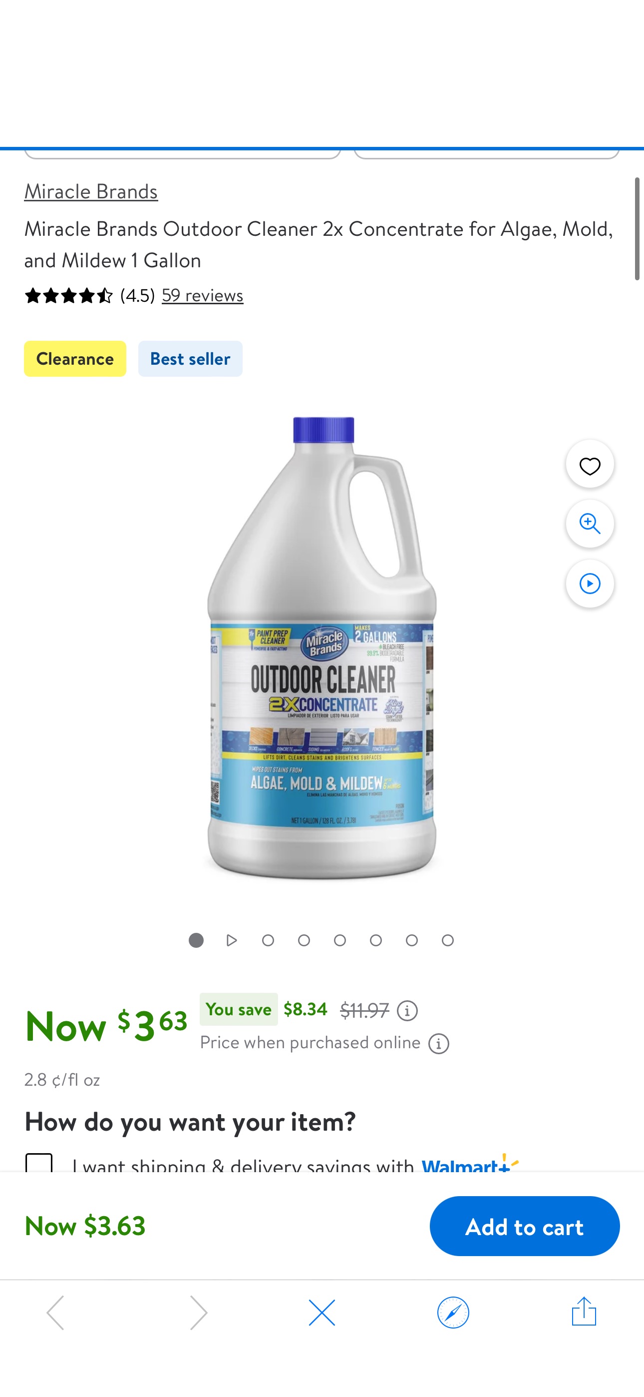 Miracle Brands Outdoor Cleaner 2x Concentrate for Algae, Mold, and Mildew 1 Gallon - Walmart.com