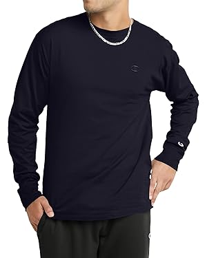 Champion, Classic Long Sleeve, Comfortable, Soft T-Shirt for Men (Reg. or Big &amp; Tall), Navy, Large | Amazon.com