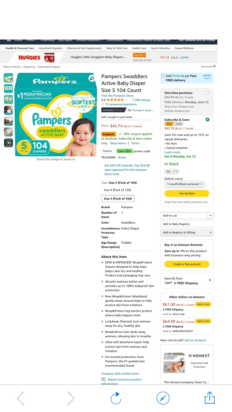 Amazon.com: Pampers Swaddlers Active Baby Diaper Size 5 104 Count : Baby