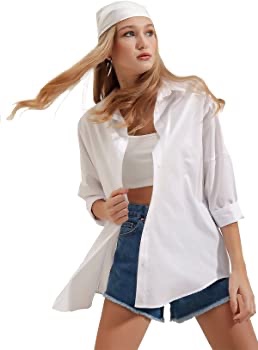 BIG DART Oversized Button Down Shirts for Women, Casual Long Sleeve Dressy Blouses Tops (Medium, White) at Amazon Women’s Clothing store